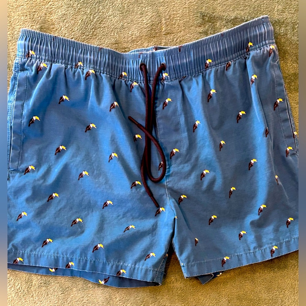 Goodthreads Teal Swim Shorts with Bird Design, Size: L (5207)
